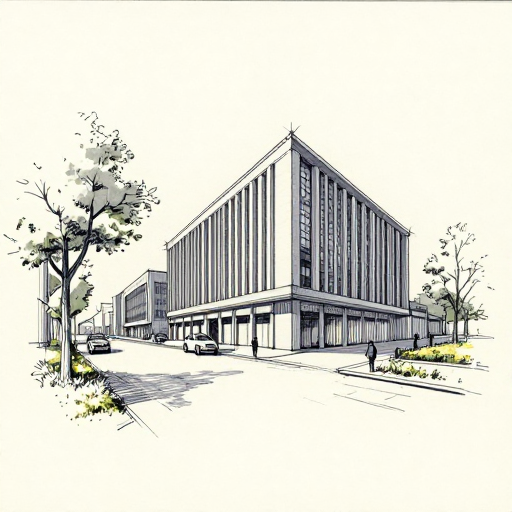 ตัวอย่างงานสเก็ตตึกด้วยปากกาลูกลื่น — Perspective 